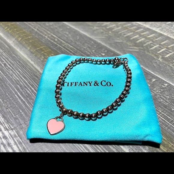 Pink Heart Tag Bead Bracelet 